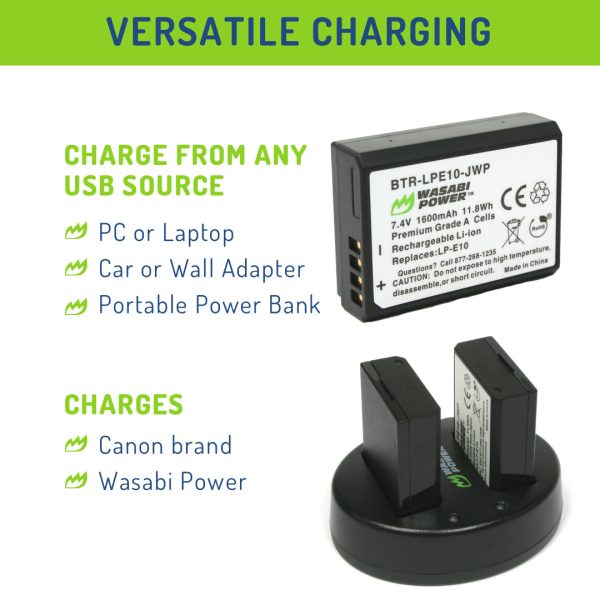 Canon LP-E10 Battery (2-Pack) and Dual Charger by Wasabi Power Hot on Sale