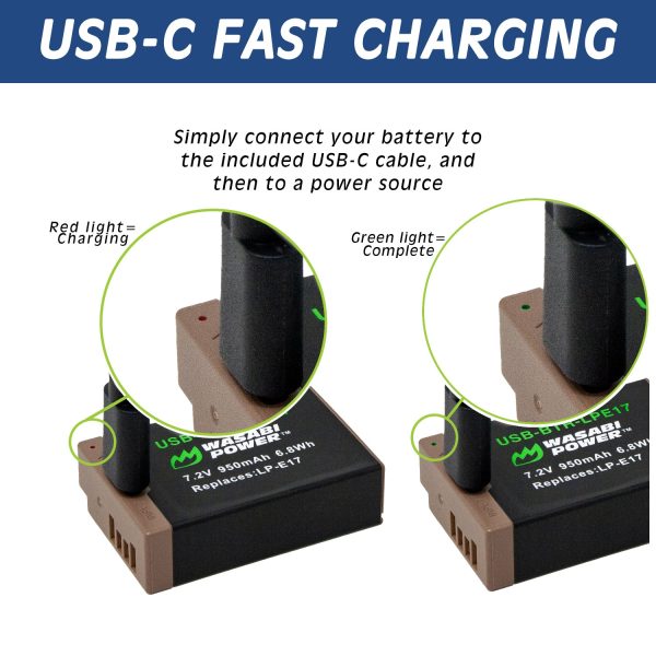 Canon LP-E17 Battery with USB-C Fast Charging by Wasabi Power on Sale