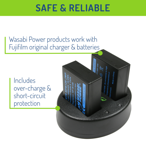 Fujifilm NP-W126, NP-W126S Battery (3-Pack) and Dual Charger by Wasabi Power Online