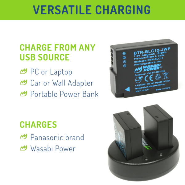 Panasonic DMW-BLC12 Battery (2-Pack) and Dual Charger by Wasabi Power Fashion