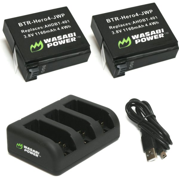 GoPro HERO4, AHDBT-401 Battery (2-Pack) and Triple Charger by Wasabi Power Online Sale