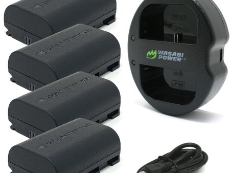 Canon LP-E6, LP-E6N Battery (4-Pack) and Dual Charger by Wasabi Power Supply