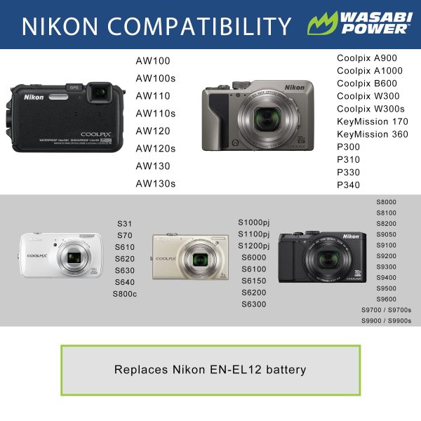 Nikon EN-EL12 Battery (2-Pack) and Charger by Wasabi Power Online Sale