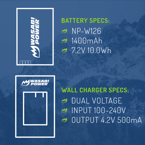 Wasabi Power Battery (4-Pack) and Charger for Fujifilm NP-W126, NP-W126S Online Hot Sale