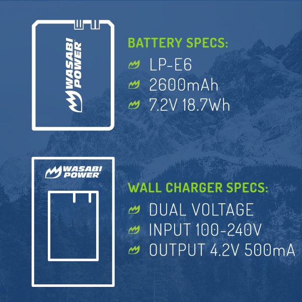 Canon LP-E6, LP-E6N Battery (2-Pack) and Charger by Wasabi Power on Sale