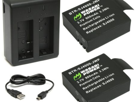 SJCAM SJ4000, SJ5000 Battery (2-Pack) and Dual Charger by Wasabi Power Hot on Sale