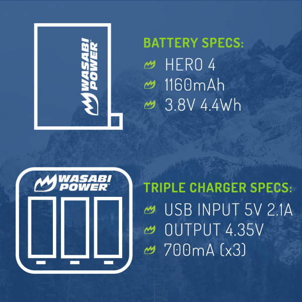 GoPro HERO4, AHDBT-401 Battery (2-Pack) and Triple Charger by Wasabi Power Online Sale