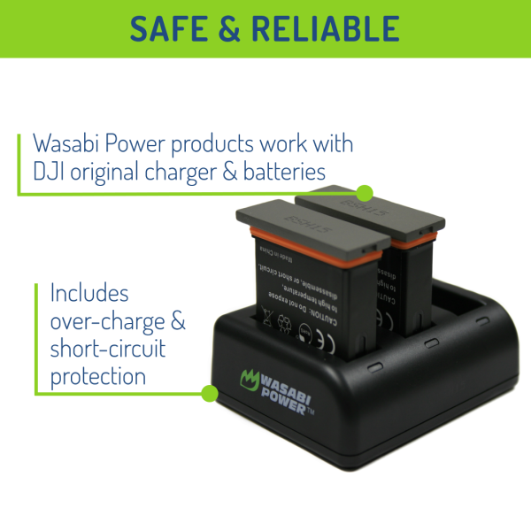 DJI AB1 and DJI OSMO Action Camera Battery (2-Pack) and Triple Charger by Wasabi Power For Sale