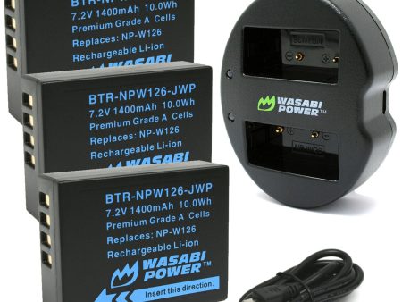 Fujifilm NP-W126, NP-W126S Battery (3-Pack) and Dual Charger by Wasabi Power Online