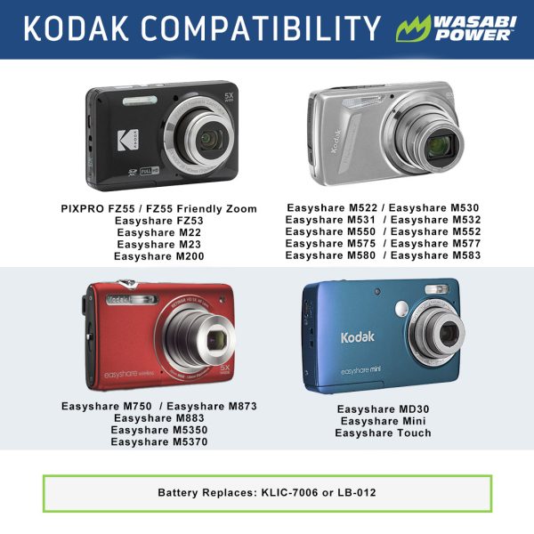 Kodak KLIC-7006, LB-012 Battery (2-Pack) and Charger by Wasabi Power Online