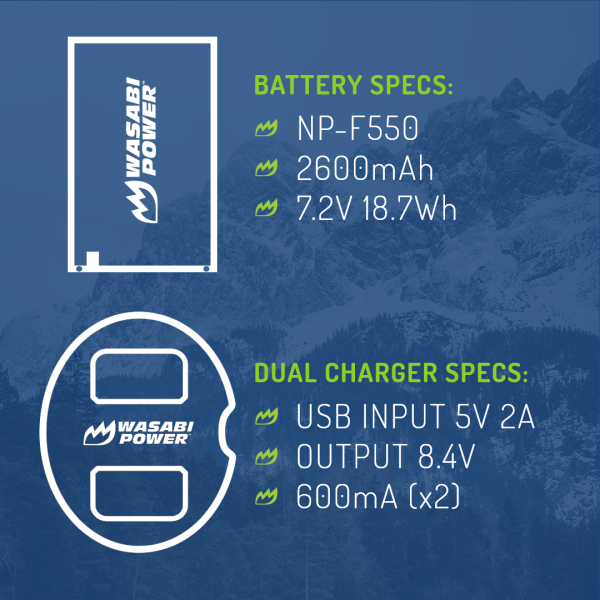 Sony NP-F330, NP-F530, NP-F550, NP-F570 (L Series) Battery (2-Pack) and Dual Charger by Wasabi Power Sale