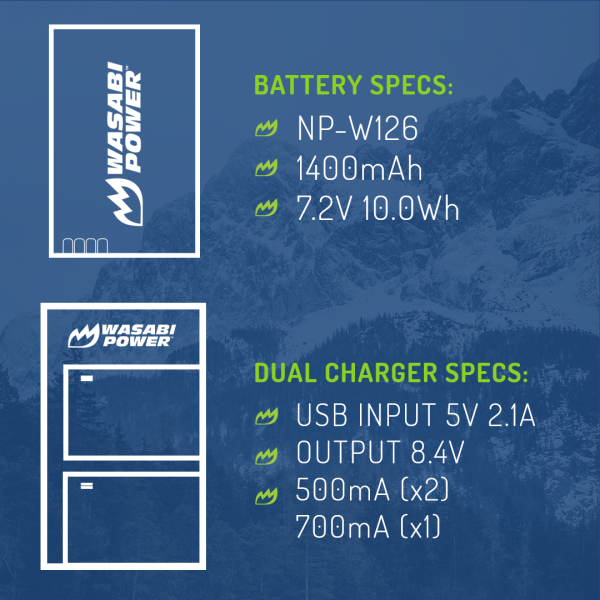 Fujifilm NP-W126, NP-W126S Battery (2-Pack) and Micro USB Dual Charger by Wasabi Power Online Sale