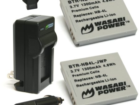 Canon NB-4L Battery (2-Pack) and Charger by Wasabi Power For Sale