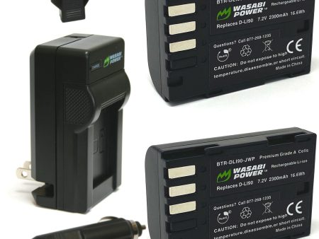 Pentax D-LI90, D-L190 Battery (2-Pack) and Charger by Wasabi Power Supply