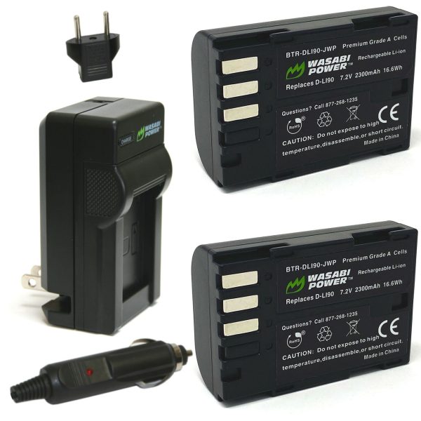 Pentax D-LI90, D-L190 Battery (2-Pack) and Charger by Wasabi Power Supply