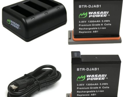 DJI AB1 and DJI OSMO Action Camera Battery (2-Pack) and Triple Charger by Wasabi Power For Sale